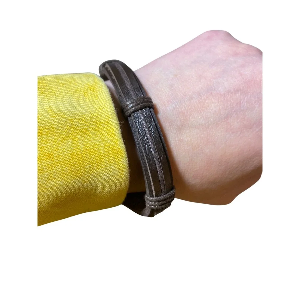Men Dark Brown Leather Cuff Bracelet Adjustable Braided Cord Layered Boho Rustic